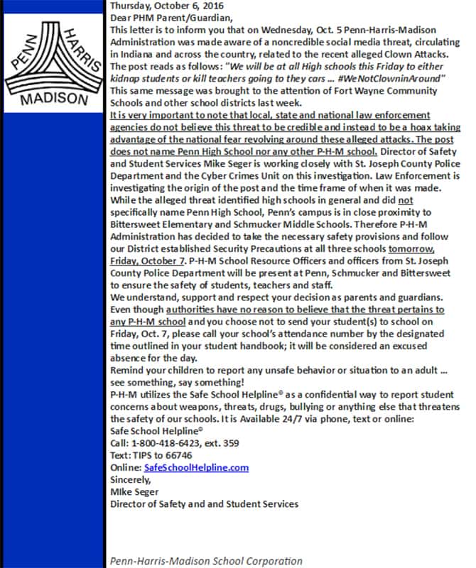 (Letter supplied/Penn-Harris Schools)