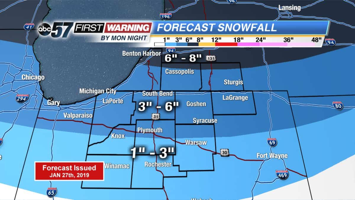 Winter Storm Warning for Berrien & Cass, Winter Weather Advisory for