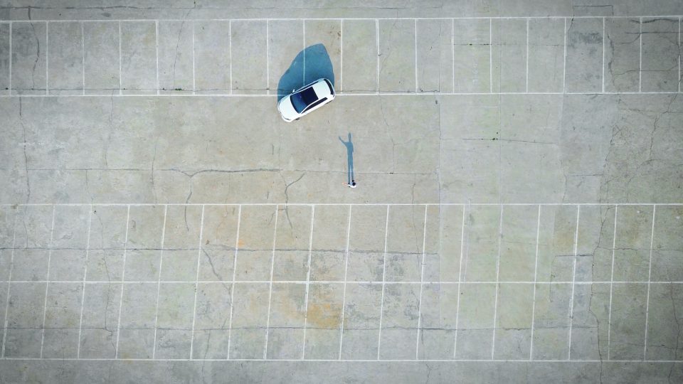 aerial view of white car