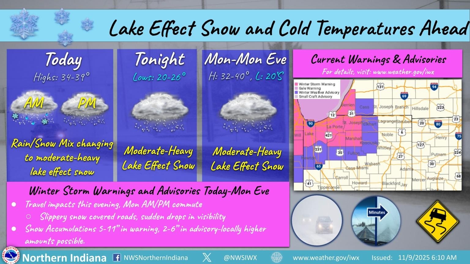Winter Storm Warning in effect through 1 a.m. on Tuesday, Nov. 11 - 95. ...