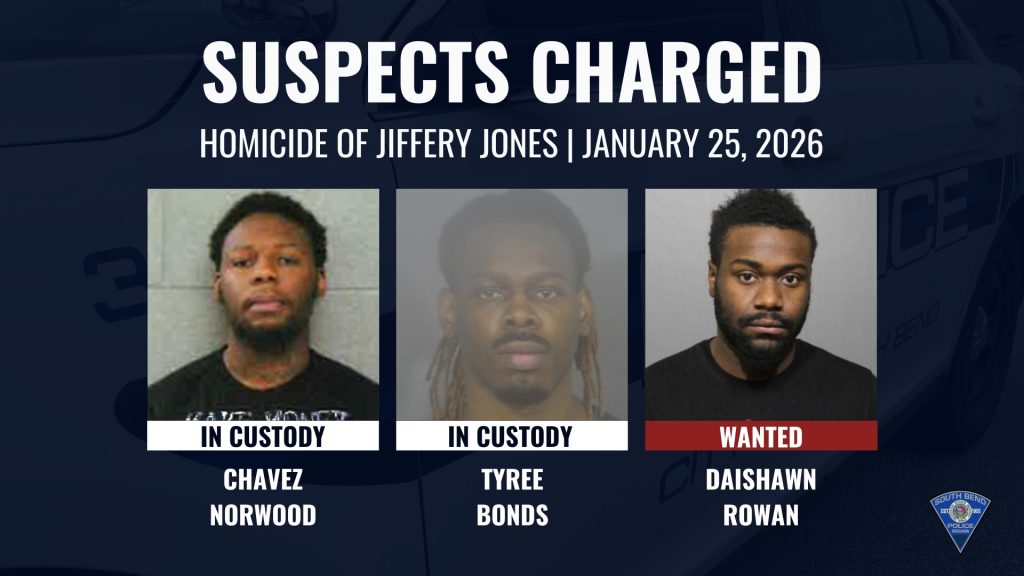 Three charged in South Bend homicide, One suspect still at large - 95.3 MNC